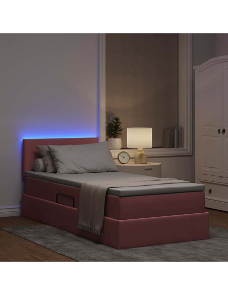 Letto con contenitore e LED con led Rosa 90 x 200 cm Velluto