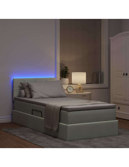 Letto con contenitore e LED Grigio chiaro 90 x 190 cm Velluto