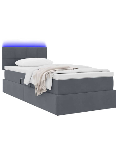 Letto con contenitore e LED Grigio scuro 90 x 190 cm Velluto