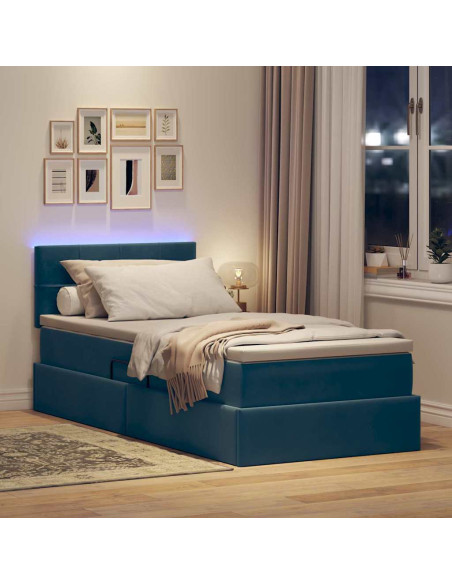 Letto con contenitore e LED Blu Scuro 90 x 190 cm Velluto