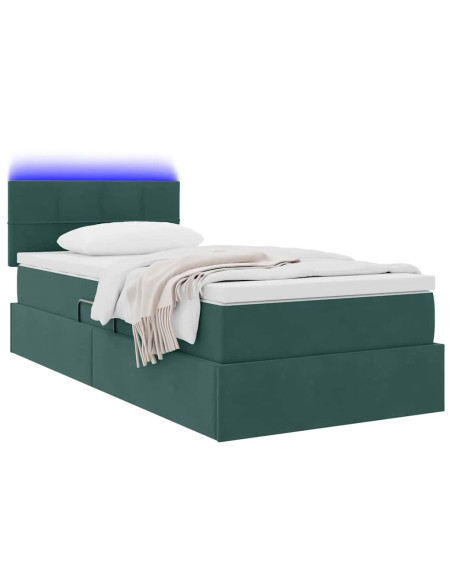 Letto con contenitore e LED Verde Scuro 90 x 200 cm Velluto