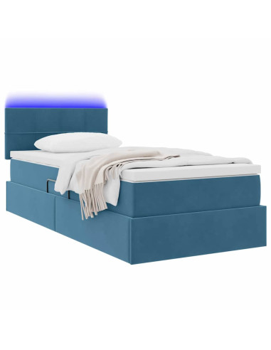 Letto con contenitore e LED Blu Scuro 90 x 200 cm Velluto