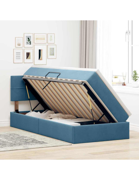 Letto con contenitore e LED Blu Scuro 90 x 200 cm Velluto