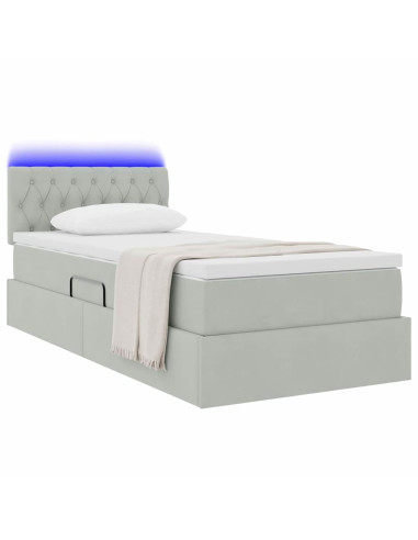 Letto con contenitore e LED Grigio chiaro 90 x 190 cm Velluto