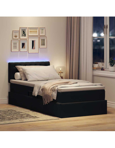 Letto con contenitore e LED con led Nero 90 x 190 cm Velluto