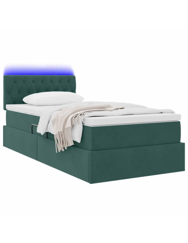 Letto con contenitore e LED Verde Scuro 90 x 190 cm Velluto