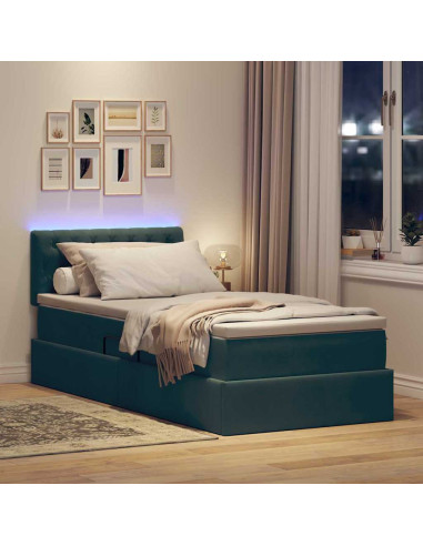 Letto con contenitore e LED Verde Scuro 90 x 190 cm Velluto