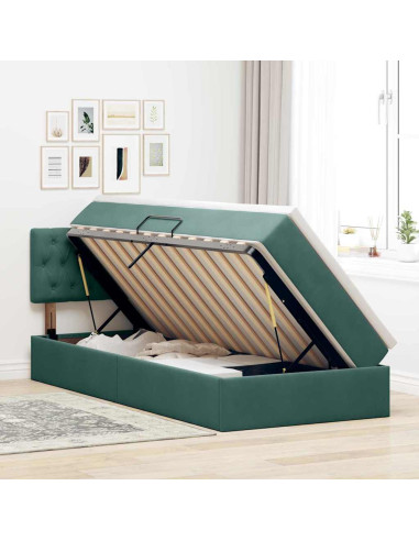 Letto con contenitore e LED Verde Scuro 90 x 200 cm Velluto