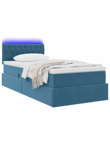 Letto con contenitore e LED Blu Scuro 90 x 200 cm Velluto