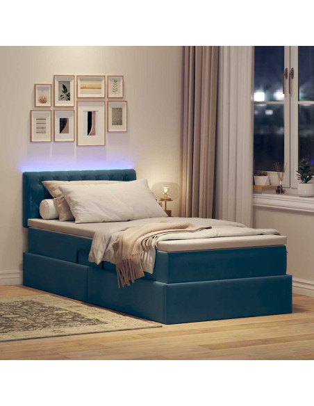 Letto con contenitore e LED Blu Scuro 90 x 200 cm Velluto