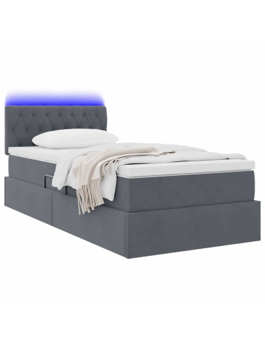 Letto con contenitore e LED Grigio scuro 100 x 200 cm Velluto