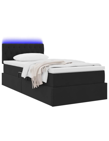 Letto con contenitore e LED con led Nero 100 x 200 cm Velluto