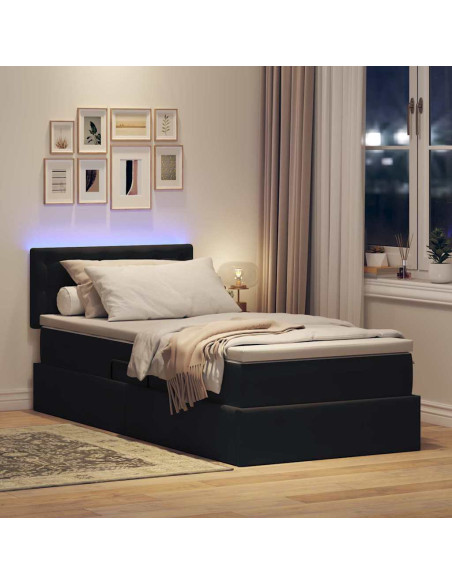 Letto con contenitore e LED con led Nero 90 x 190 cm Velluto