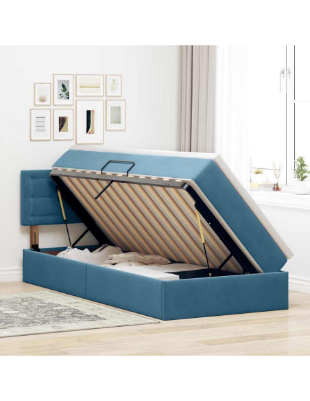 Letto con contenitore e LED Blu Scuro 90 x 190 cm Velluto