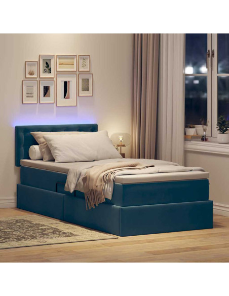 Letto con contenitore e LED Blu Scuro 90 x 190 cm Velluto