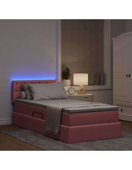 Letto con contenitore e LED con led Rosa 90 x 190 cm Velluto
