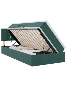 Letto con contenitore e LED Verde Scuro 90 x 200 cm Velluto 2