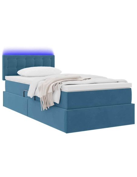 Letto con contenitore e LED Blu Scuro 90 x 200 cm Velluto