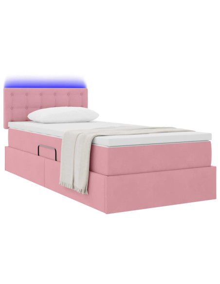 Letto con contenitore e LED con led Rosa 90 x 200 cm Velluto