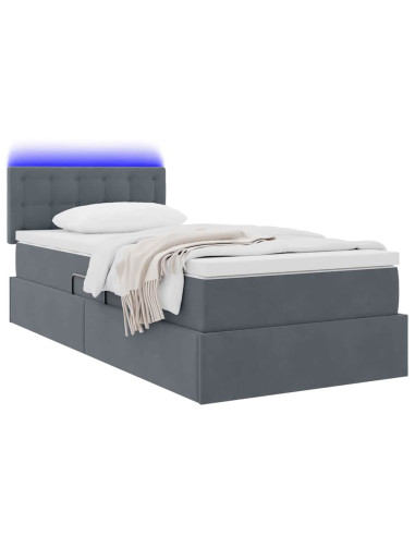 Letto con contenitore e LED Grigio scuro 100 x 200 cm Velluto