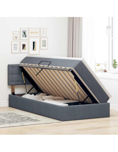 Letto con contenitore e LED Grigio scuro 100 x 200 cm Velluto