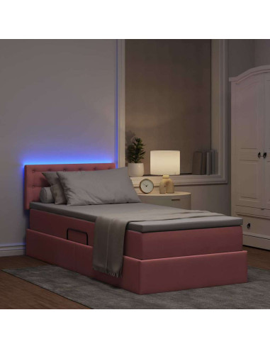 Letto con contenitore e LED con led Rosa 100 x 200 cm Velluto