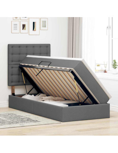 Letto con contenitore e materasso Grigio scuro 90 x 190 cm