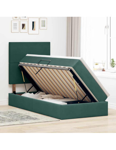 Letto con contenitore e materasso Verde Scuro 90 x 190 cm