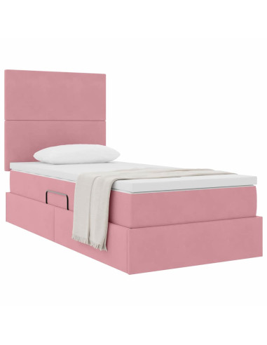 Letto con contenitore e materasso Rosa 90 x 190 cm Velluto