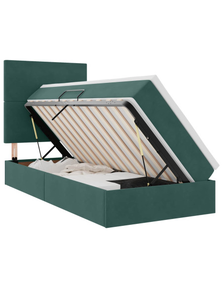 Letto con contenitore e materasso Verde Scuro 90 x 200 cm