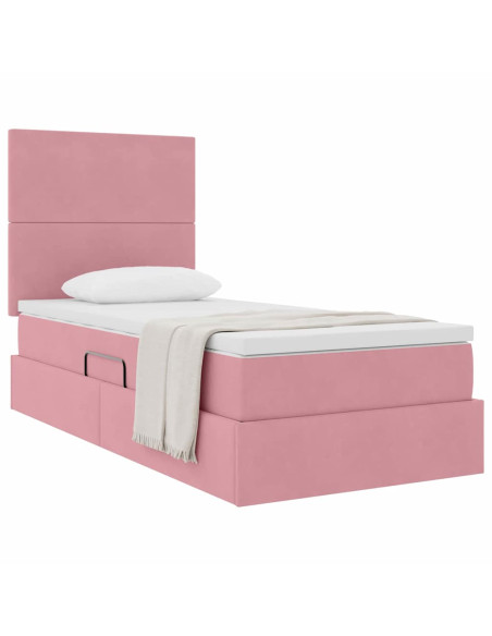 Letto con contenitore e materasso Rosa 90 x 200 cm Velluto
