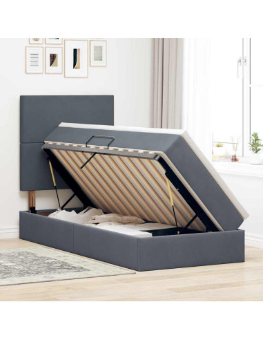 Letto con contenitore e materasso Grigio scuro 100 x 200 cm