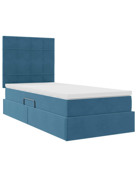 Letto con contenitore e materasso Blu Scuro 90 x 190 cm Velluto