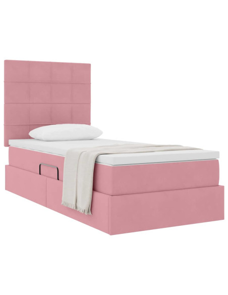 Letto con contenitore e materasso Rosa 90 x 190 cm Velluto