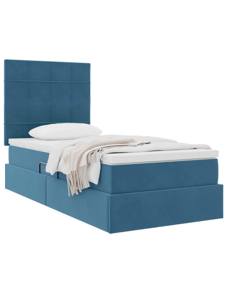 Letto con contenitore e materasso Blu Scuro 90 x 200 cm Velluto