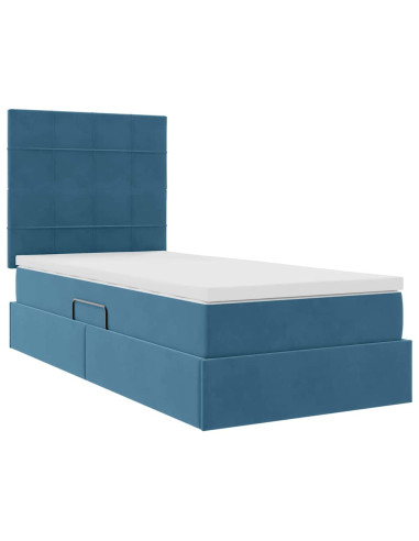 Letto con contenitore e materasso Blu Scuro 90 x 200 cm Velluto