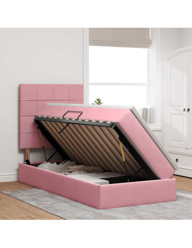 Letto con contenitore e materasso Rosa 90 x 200 cm Velluto