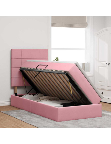 Letto con contenitore e materasso Rosa 90 x 200 cm Velluto