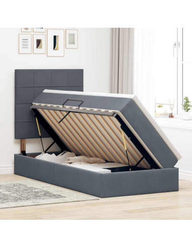 Letto con contenitore e materasso Grigio scuro 100 x 200 cm
