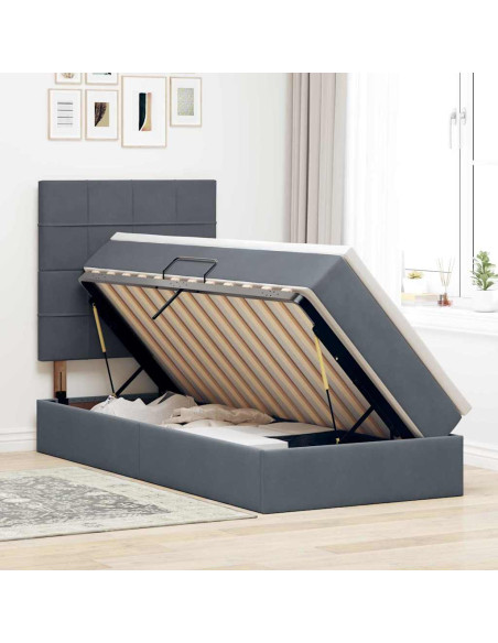 Letto con contenitore e materasso Grigio scuro 100 x 200 cm