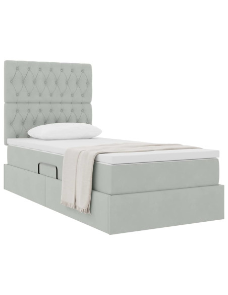 Letto con contenitore e materasso Grigio chiaro 90 x 190 cm