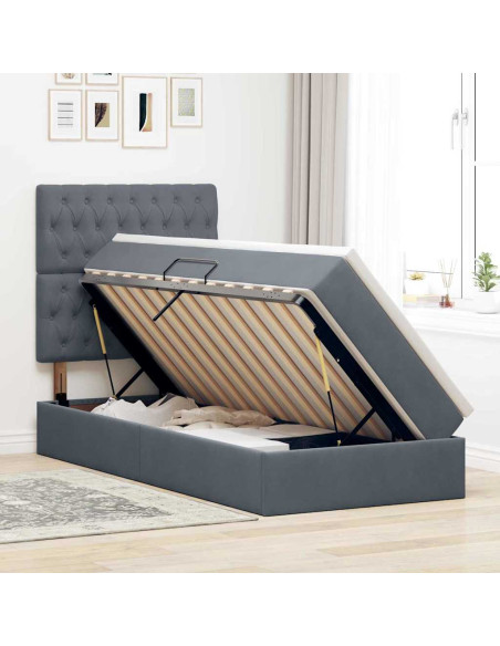 Letto con contenitore e materasso Grigio scuro 90 x 190 cm