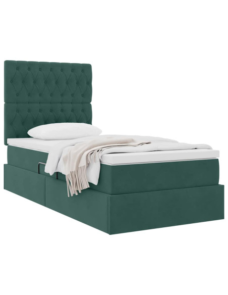 Letto con contenitore e materasso Verde Scuro 90 x 190 cm