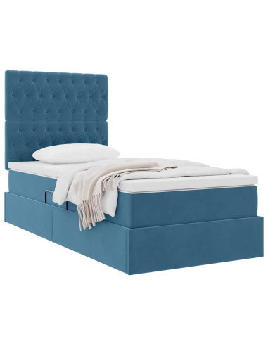 Letto con contenitore e materasso Blu Scuro 90 x 190 cm Velluto