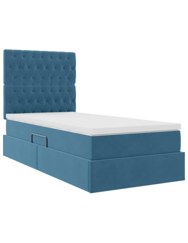 Letto con contenitore e materasso Blu Scuro 90 x 190 cm Velluto