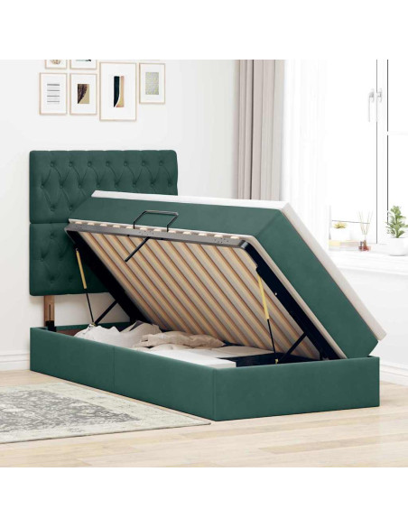Letto con contenitore e materasso Verde Scuro 90 x 200 cm