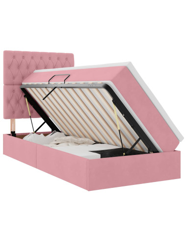 Letto con contenitore e materasso Rosa 90 x 200 cm Velluto