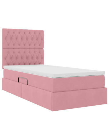 Letto con contenitore e materasso Rosa 100 x 200 cm Velluto