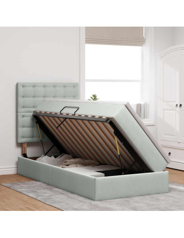 Letto con contenitore e materasso Grigio chiaro 90 x 190 cm