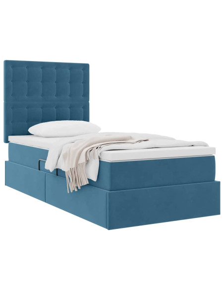 Letto con contenitore e materasso Blu Scuro 90 x 190 cm Velluto